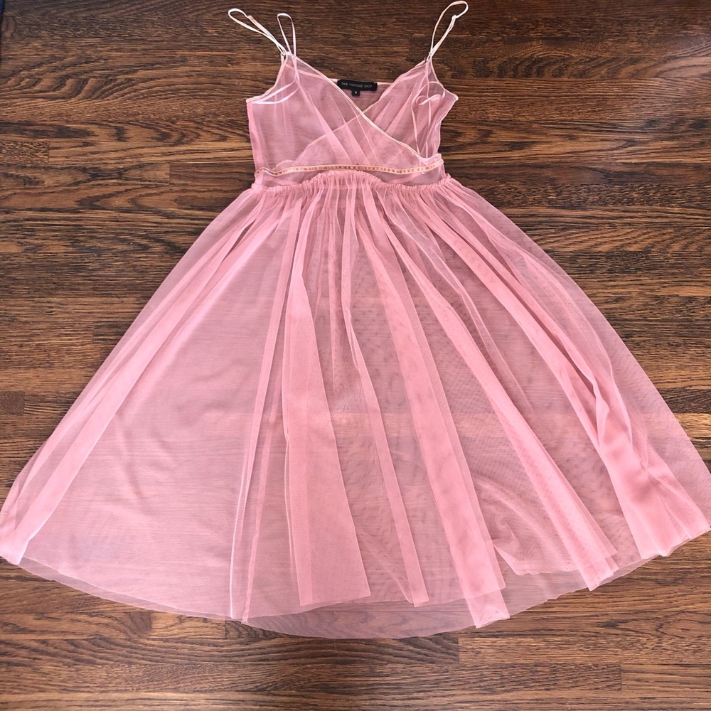 PRETTY PINK TULLE SHEER MESH BALLERINA MIDI DRESS